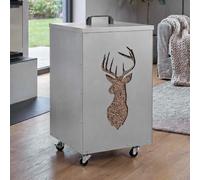 Mendler Contenitore per Pellet Cervo HWC-Q30 stoccaggio Pellet, con setaccio Filtro e rotelle 65x36x36cm - Bianco Grigio