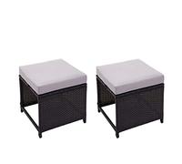 Mendler Coppia sgabelli poggiapiedi pouf da esterno giardino HWC-G16 polyrattan nero cuscino grigio chiaro