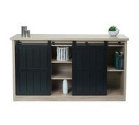 Mendler Credenza con ante scorrevoli salotto industriale 7 scomparti HWC-K75 84x150x40cm legno naturale chiaro