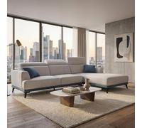 Mendler Divano angolare a L 3 posti HWC-G44 Tessuto Grigio Chiaro penisola a Sinistra