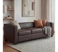 Mendler Divano Sofa 3 posti Lounge Moderno Elegante Serie Lille M65 75x191x70cm - Ecopelle Marrone