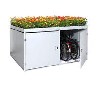 Mendler Garage Armadio per 4 Biciclette con Serratura e fioriera HWC-L56b Ferro Acciaio zincato 126x220x210cm Grigio