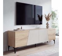 Mendler Mobile TV HWC-Q83, basso con ante a struttura 3D e vani portaoggetti in MDF melaminico 55x160x42 cm - effetto rovere
