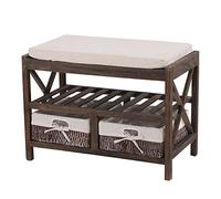 Mendler Panca cassettiera Shabby Vintage con 2 ceste e ripiano HWC-C48 Legno di paulonia Marrone