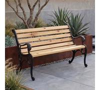 Mendler Panca da giardino HWC-O25, panchina da parco in legno 2 posti, ghisa legno pino certificato MVG, 132cm - naturale