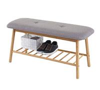 Mendler Panca scarpiera HWC-D90 Seduta Imbottita 44x90x34cm Legno bambù