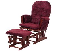 Mendler Poltrona a dondolo HWC-C76 sedia relax poggiapiedi Stoffa/tessuto ciniglia (465g/m²) - bordeaux, struttura scura