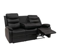 Mendler Poltrona cinema 3 posti HWC-O62, sedia relax TV con braccioli portabicchieri, funzione reclinabile ecopelle - nero
