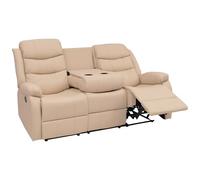 Mendler Poltrona cinema 3 posti HWC-O62, sedia relax TV con braccioli portabicchieri, funzione reclinabile ecopelle - avorio