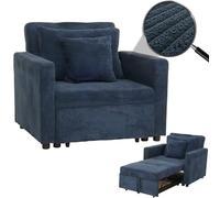 Mendler Poltrona letto HWC-L90, sofà letto pieghevole reclinabile, 200x100cm stoffa/tessuto velluto a coste - blu