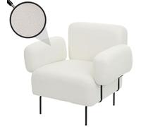 Mendler Poltrona lounge HWC-L83b, sedia cocktail imbottita, tessuto bouclé/metallo, bianco panna
