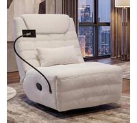 Mendler Poltrona relax TV girevole HWC-P92 reclinabile, supporto per cellulare, tessuto ciniglia (260 g/m²) - bianco avorio
