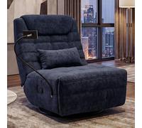 Mendler Poltrona relax TV girevole HWC-P92 reclinabile, supporto per cellulare, tessuto ciniglia (260 g/m²) - blu