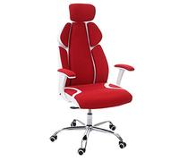 Mendler Poltrona Sedia da Ufficio ergonomica Girevole HWC-F12 Tessuto Ecopelle - Rosso Bianco