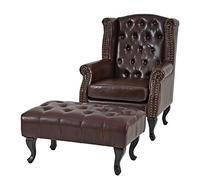 Mendler Poltrona Stile Vittoriano Chesterfield Ecopelle - Marrone con poggiapiedi