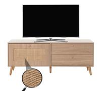 Mendler Porta TV HWC-M38, Tavolo TV Basso cassettiera, Anta a cassetto, Legno Kubu Rattan 56x140x41cm Effetto Rovere
