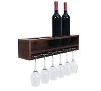 Mendler Portabicchieri portabottiglie da parete HWC-P21, scaffale vino per 4 bottiglie/6 bicchieri Legno 12x48x12cm - marrone