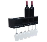 Mendler Portabicchieri portabottiglie da parete HWC-P21, scaffale vino per 4 bottiglie/6 bicchieri Legno 12x48x12cm - nero