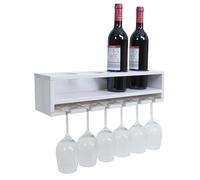 Mendler Portabicchieri portabottiglie da parete HWC-P21, scaffale vino per 4 bottiglie/6 bicchieri Legno 12x48x12cm - bianco