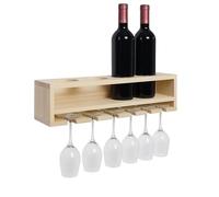 Mendler Portabicchieri portabottiglie da parete HWC-P21, scaffale vino per 4 bottiglie/6 bicchieri Legno 12x48x12cm - naturale