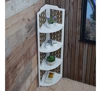 Mendler Scaffale angolare HWC-K85 4 Ripiani Pieghevole Legno Intreccio 110cm - Bianco Marrone