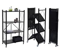 Mendler Scaffale libreria HWC-J85 Pieghevole con Ruote Acciaio Verniciato 4 Ripiani Nero