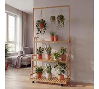 Mendler Scaffale per Piante in bambù HWC-Q33, Scala Supporto per Fiori, 3 Ripiani, rotelle, 175x93x38 cm - Naturale