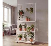 Mendler Scaffale per Piante in bambù HWC-Q33, Scala Supporto per Fiori, 3 Ripiani, rotelle, 175x93x38 cm - Bianco
