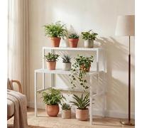 Mendler Scaffale per Piante in bambù HWC-Q34, Scala Supporto per Fiori, 2 Ripiani, 100x90x50 cm - Bianco