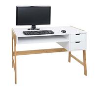 Mendler Scrivania toeletta consolle tavolino HWC-K12 Legno bambù 76x155x58cm Bianco