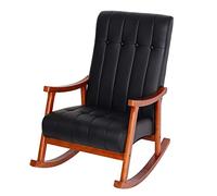 Mendler Sedia a Dondolo nordica Elegante HWC-K10 97x62x82cm Legno Scuro Ecopelle Nero