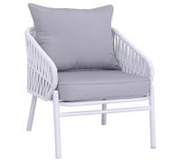 Mendler Sedia da giardino in alluminio HWC-P90, poltrona lounge da esterno, intreccio Rope/tessuto (180 g/m²) - grigio chiaro