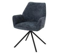 Mendler Sedia per sala da pranzo HWC-G67, con braccioli, seduta girevole, tessuto ciniglia Oeko-Tex MVG - blu scuro