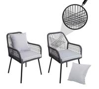 Mendler Set 2 sedie da giardino HWC-O12, da esterno alluminio intrecciato a corda Rope - antracite, cuscini grigio chiaro