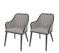 Mendler Set 2 sedie da giardino HWC-O16, esterno, Olefin (200 g/m²) intreccio corda alluminio - grigio cuscino grigio chiaro