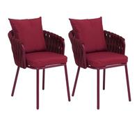 Mendler Set 2 sedie da sala pranzo alluminio HWC-P89, poltrona interno, stoffa/tessuto (180g/m²) intreccio in corda - bordeaux