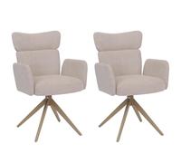 Mendler Set 2 sedie sala pranzo HWC-N11, girevole posizionamento automatico, bouclé 350g/m² - beige, gambe color legno