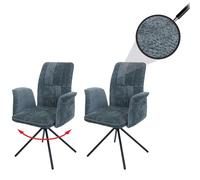 Mendler Set 2 sedie sala pranzo HWC-N99, braccioli posizionamento automatico, stoffa/tessuto ciniglia (340g/m²) - blu-verde