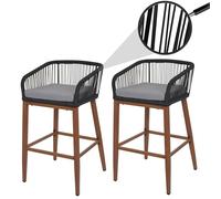 Mendler Set 2 sgabelli bar Rope HWC-O22, con cuscino esterno, intreccio corda elastica effetto legno - antracite, cuscino grigio