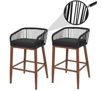 Mendler Set 2 sgabelli bar Rope HWC-O22, con cuscino esterno, intreccio corda elastica effetto legno - antracite, grigio scuro