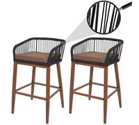 Mendler Set 2 sgabelli bar Rope HWC-O22, con cuscino esterno, intreccio corda elastica effetto legno - antracite, cuscino taupe