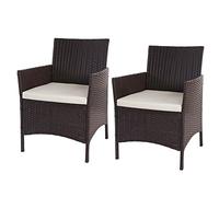 Mendler Set 2x poltrone esterno giardino Halden 60x59x83cm polyrattan marrone con cuscino avorio