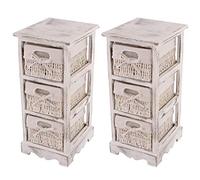 Mendler Set 2X scaffali cassettiere 3 ceste Shabby Vintage Legno di paulonia 28x25x58cm - Bianco