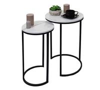 Mendler Set 2X tavolini Eleganti da Salotto HWC-K46 Effetto Marmo Bianco Nero