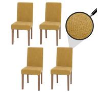 Mendler Set 4x sedie Littau tessuto ciniglia soggiorno cucina sala da pranzo legno 90x42x50cm giallo