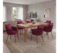 Mendler Set 6 sedie da sala pranzo alluminio HWC-P89, poltrona interno, stoffa/tessuto (180g/m²) intreccio in corda - bordeaux