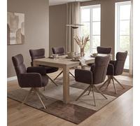 Mendler Set 6 sedie sala pranzo HWC-N11, girevole posizionamento automatico, bouclé 350g/m² - marrone, gambe color legno