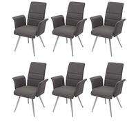 Mendler Set 6X sedie con braccioli HWC-G55 Acciaio Inox Tessuto Grigio