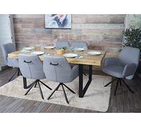 Mendler Set 6X sedie con braccioli HWC-H71 Acciaio Tessuto con Seduta Girevole Grigio Chiaro