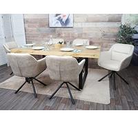 Mendler Set 6X sedie con Seduta Girevole braccioli HWC-K33 Tessuto Ecopelle Avorio Beige